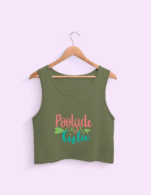 Poolside Cutie Cropped Tank Top – Fun Slogan Summer Shirt for Women & Girls Baklol Wear