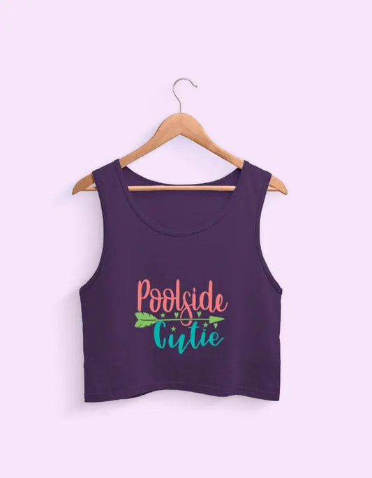Poolside Cutie Cropped Tank Top – Fun Slogan Summer Shirt for Women & Girls Baklol Wear