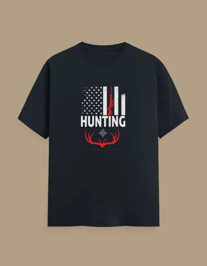 Premium Hunting American Flag and Deer Antler Graphic Unisex Classic Crew T-Shirt - Baklol Wear