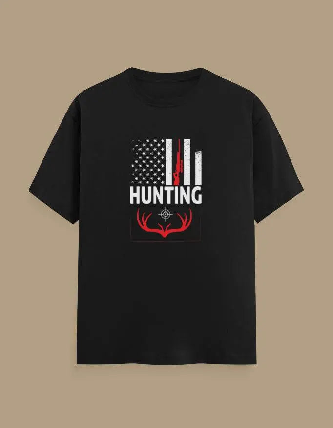 Premium Hunting American Flag and Deer Antler Graphic Unisex Classic Crew T-Shirt - Baklol Wear