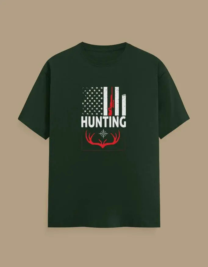 Premium Hunting American Flag and Deer Antler Graphic Unisex Classic Crew T-Shirt - Baklol Wear