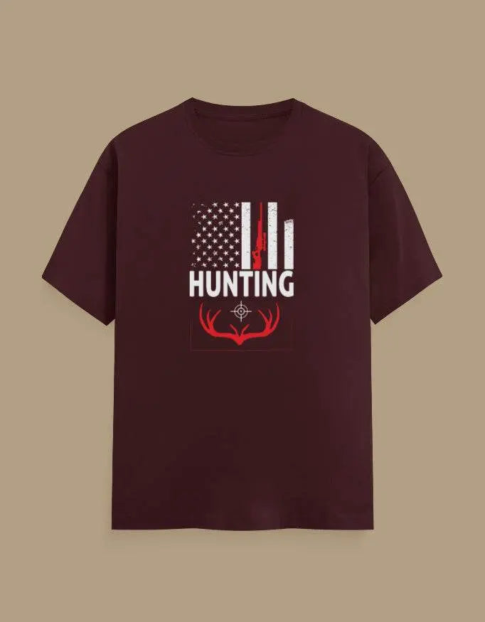 Premium Hunting American Flag and Deer Antler Graphic Unisex Classic Crew T-Shirt - Baklol Wear