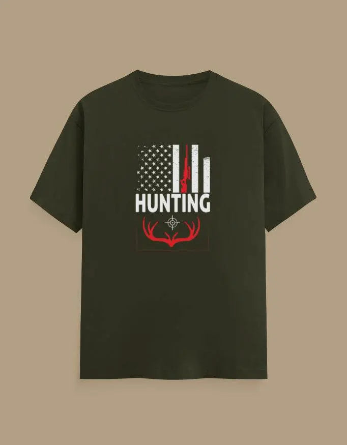 Premium Hunting American Flag and Deer Antler Graphic Unisex Classic Crew T-Shirt - Baklol Wear