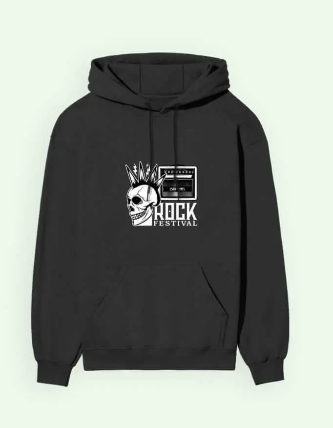 Rock Festival Unisex Hoodie – Skull & Amp Graphic Sweatshirt for Concert Fans Baklol Wear