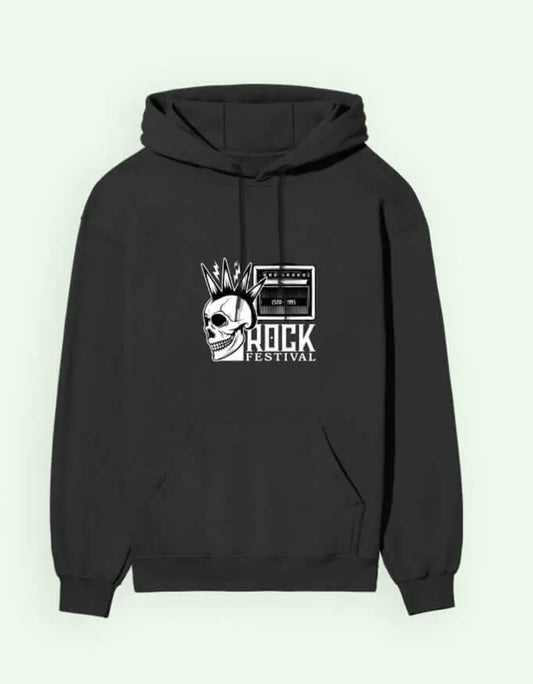 Rock Festival Unisex Hoodie – Skull & Amp Graphic Sweatshirt for Concert Fans Baklol Wear