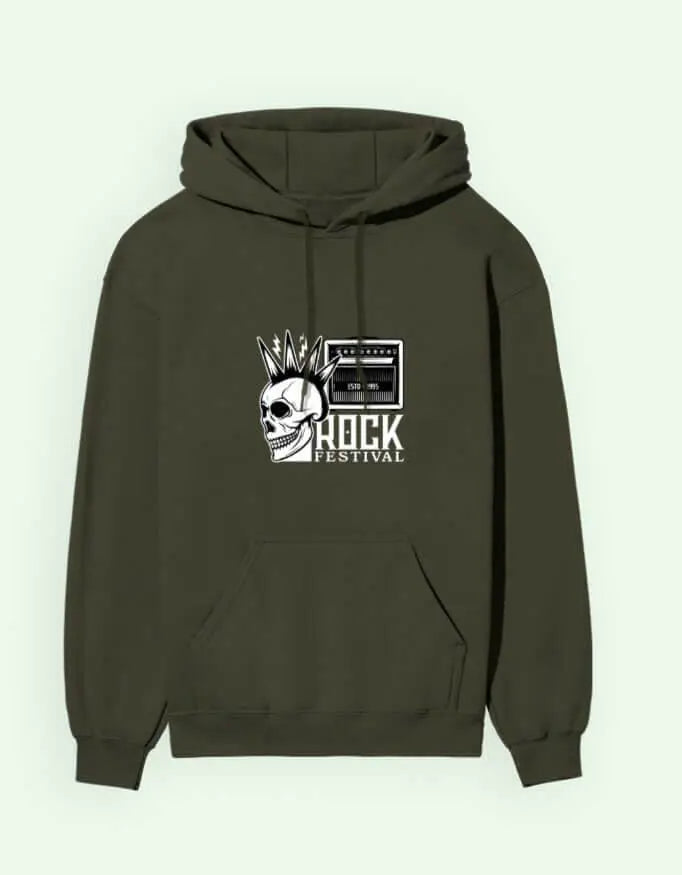 Rock Festival Unisex Hoodie – Skull & Amp Graphic Sweatshirt for Concert Fans Baklol Wear
