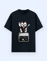 Rockstar Maneki-Neko Cat Graphic T-Shirt – Lucky Punk Guitarist Novelty Tee Baklol Wear