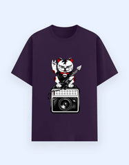 Rockstar Maneki-Neko Cat Graphic T-Shirt – Lucky Punk Guitarist Novelty Tee Baklol Wear