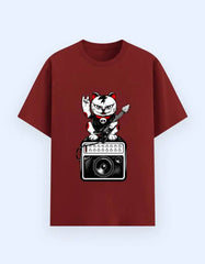 Rockstar Maneki-Neko Cat Graphic T-Shirt – Lucky Punk Guitarist Novelty Tee Baklol Wear