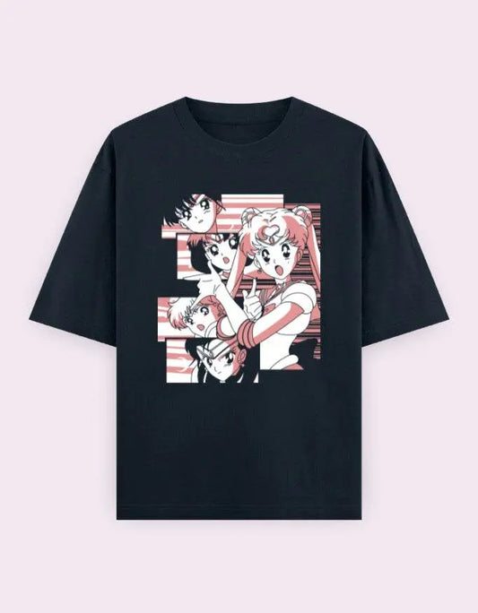 Sailor Moon Squad Oversized T-Shirt | Vintage Anime Graphic Tee - Baklol Wear