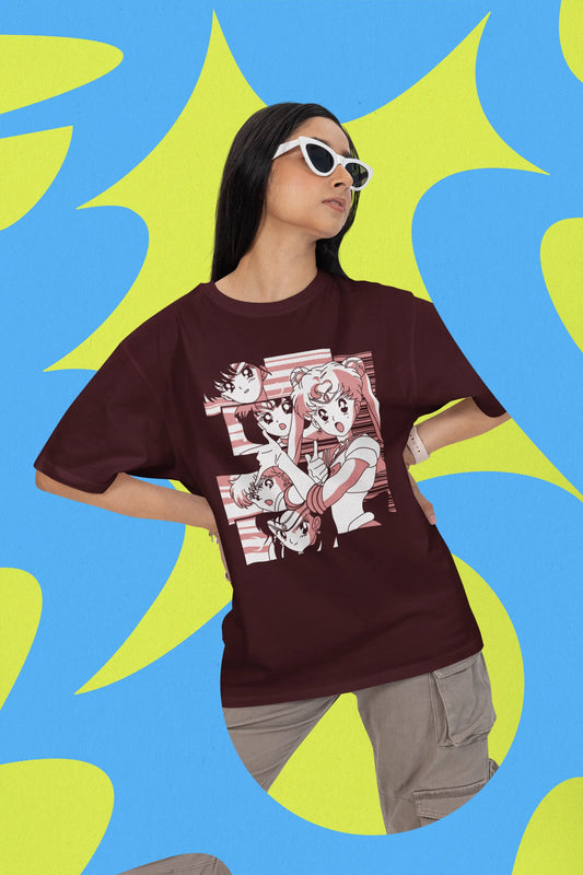 Sailor Moon Squad Oversized T-Shirt | Vintage Anime Graphic Tee - Baklol Wear