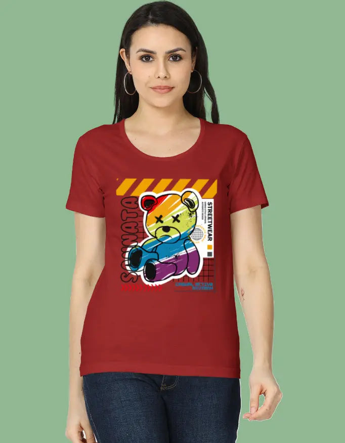 Sannata Bear Graphic T-Shirt for Women Baklol Wear