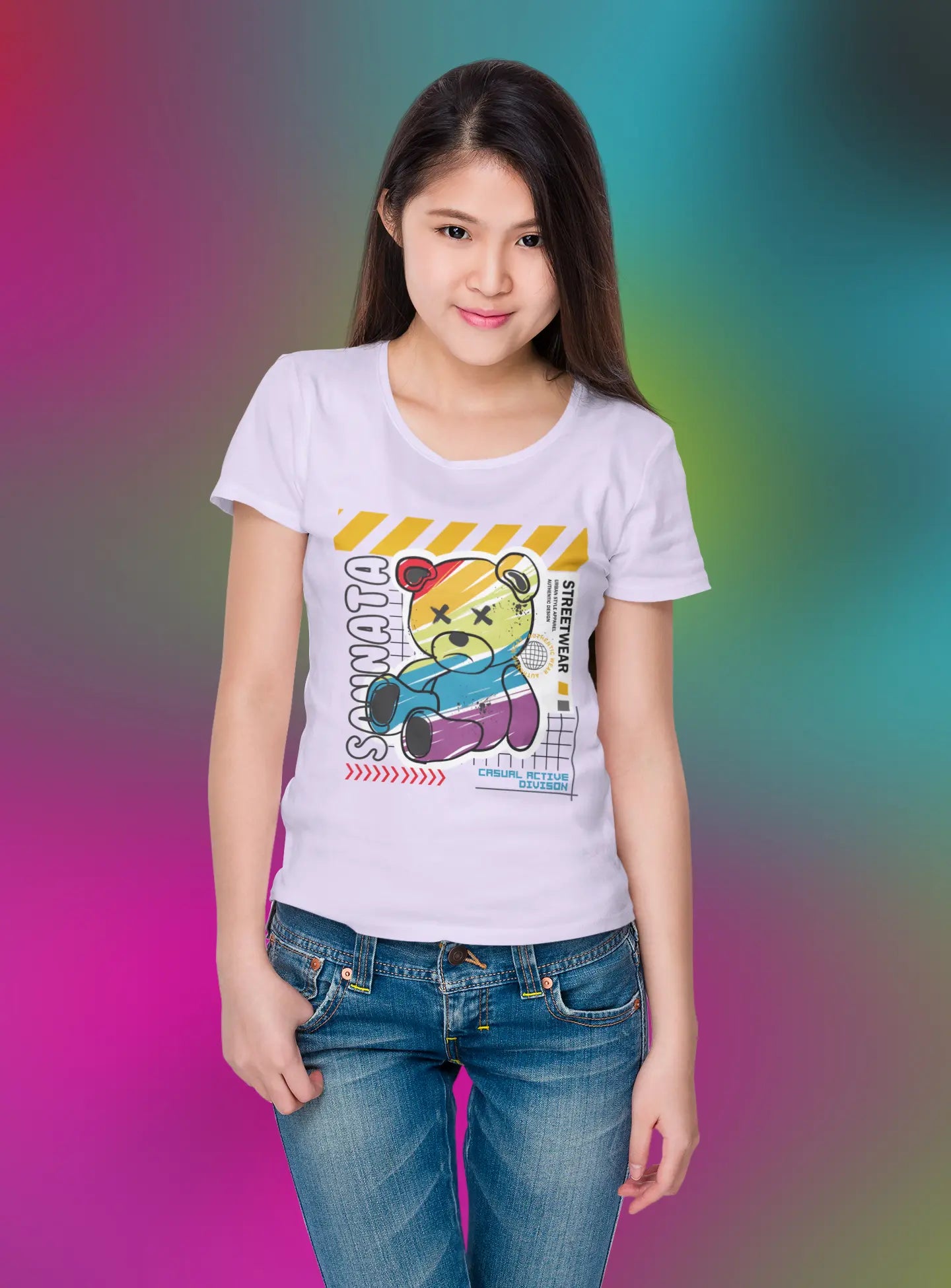 Sannata Bear Graphic T-Shirt for Women Baklol Wear