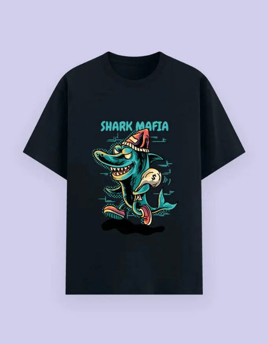 Shark Mafia Cartoon Graphic T-Shirt – Cool Illustrated Streetwear Tee for Men Baklol Wear