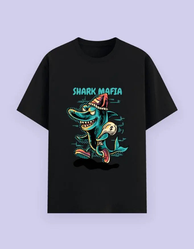 Shark Mafia Cartoon Graphic T-Shirt – Cool Illustrated Streetwear Tee for Men Baklol Wear