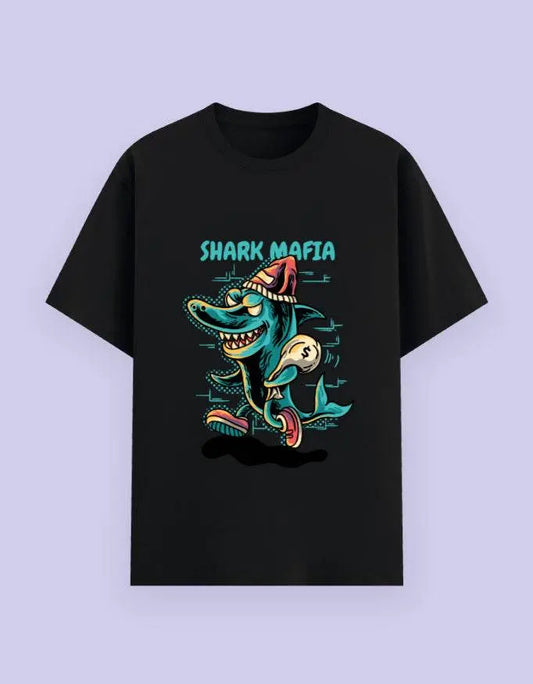 Shark Mafia Cartoon Graphic T-Shirt – Cool Illustrated Streetwear Tee for Men Baklol Wear
