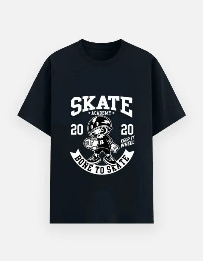 Skate Academy Bone to Skate Graphic T-Shirt – Retro Skateboarder Cartoon Streetwear Tee Baklol Wear