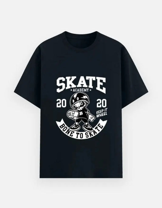 Skate Academy Bone to Skate Graphic T-Shirt – Retro Skateboarder Cartoon Streetwear Tee Baklol Wear
