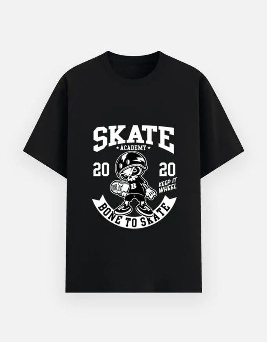 Skate Academy Bone to Skate Graphic T-Shirt – Retro Skateboarder Cartoon Streetwear Tee Baklol Wear