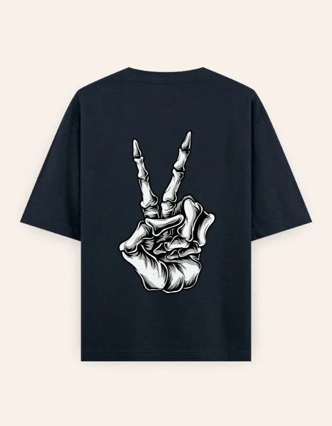 Skeleton Peace Sign Graphic Oversize T-Shirt | Trendy Streetwear Unisex Tee Baklol Wear