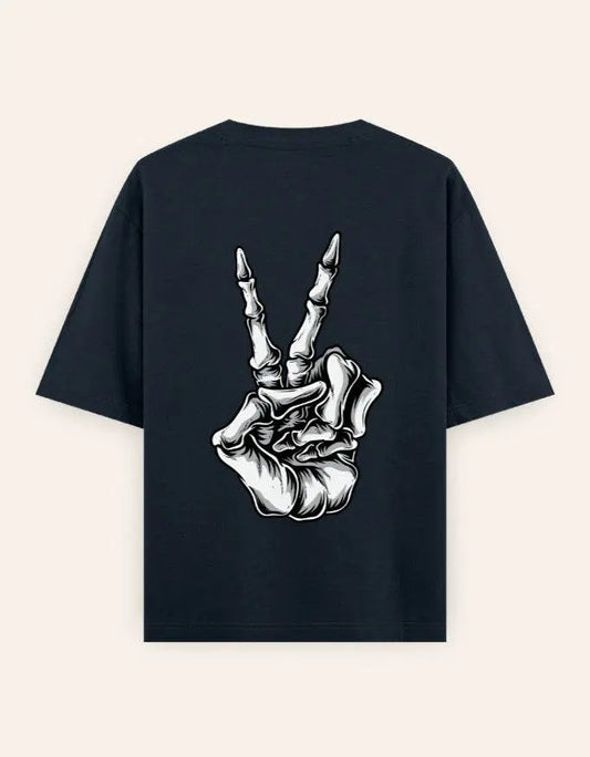 Skeleton Peace Sign Graphic Oversize T-Shirt | Trendy Streetwear Unisex Tee Baklol Wear