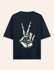 Skeleton Peace Sign Graphic Oversize T-Shirt | Trendy Streetwear Unisex Tee Baklol Wear