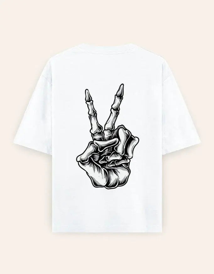 Skeleton Peace Sign Graphic Oversize T-Shirt | Trendy Streetwear Unisex Tee Baklol Wear