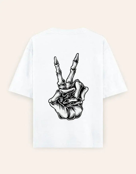 Skeleton Peace Sign Graphic Oversize T-Shirt | Trendy Streetwear Unisex Tee Baklol Wear