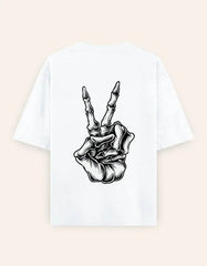 Skeleton Peace Sign Graphic Oversize T-Shirt | Trendy Streetwear Unisex Tee Baklol Wear