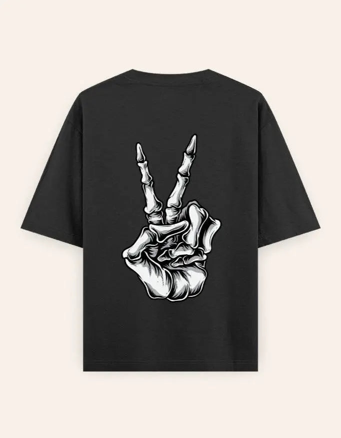 Skeleton Peace Sign Graphic Oversize T-Shirt | Trendy Streetwear Unisex Tee Baklol Wear