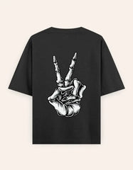 Skeleton Peace Sign Graphic Oversize T-Shirt | Trendy Streetwear Unisex Tee Baklol Wear