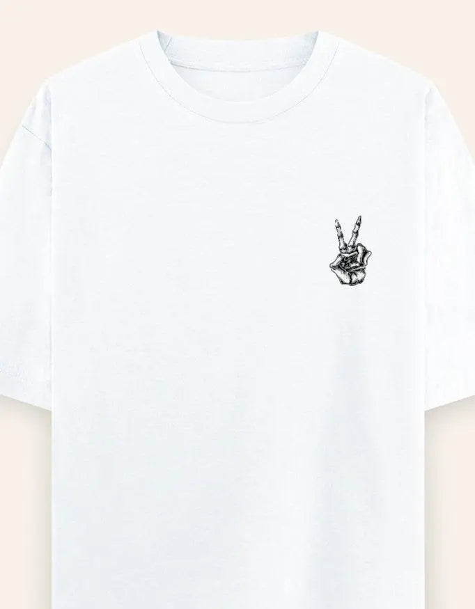 Skeleton Peace Sign Graphic Oversize T-Shirt | Trendy Streetwear Unisex Tee Baklol Wear