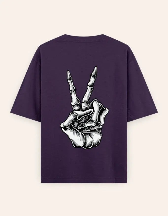Skeleton Peace Sign Graphic Oversize T-Shirt | Trendy Streetwear Unisex Tee Baklol Wear