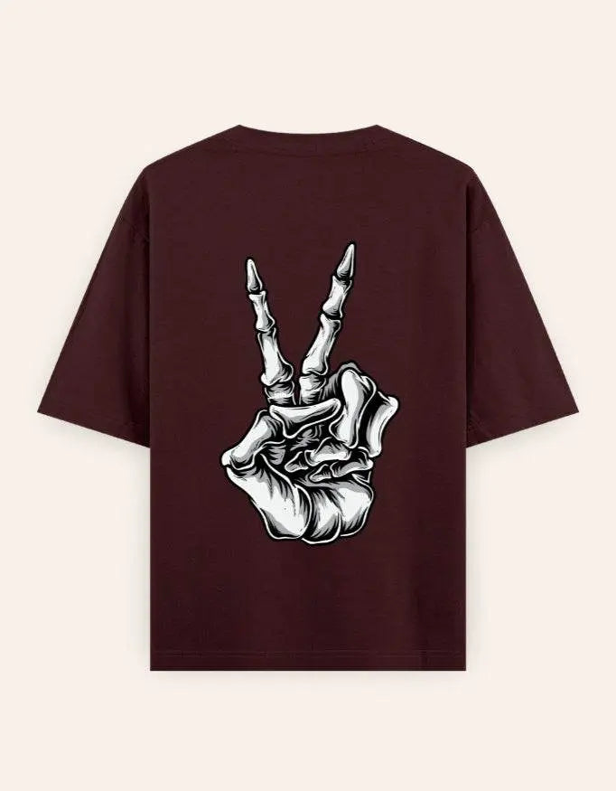 Skeleton Peace Sign Graphic Oversize T-Shirt | Trendy Streetwear Unisex Tee Baklol Wear
