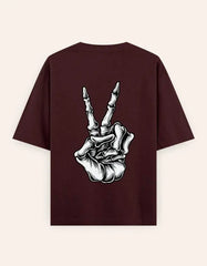 Skeleton Peace Sign Graphic Oversize T-Shirt | Trendy Streetwear Unisex Tee Baklol Wear