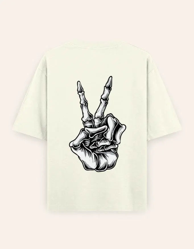 Skeleton Peace Sign Graphic Oversize T-Shirt | Trendy Streetwear Unisex Tee Baklol Wear