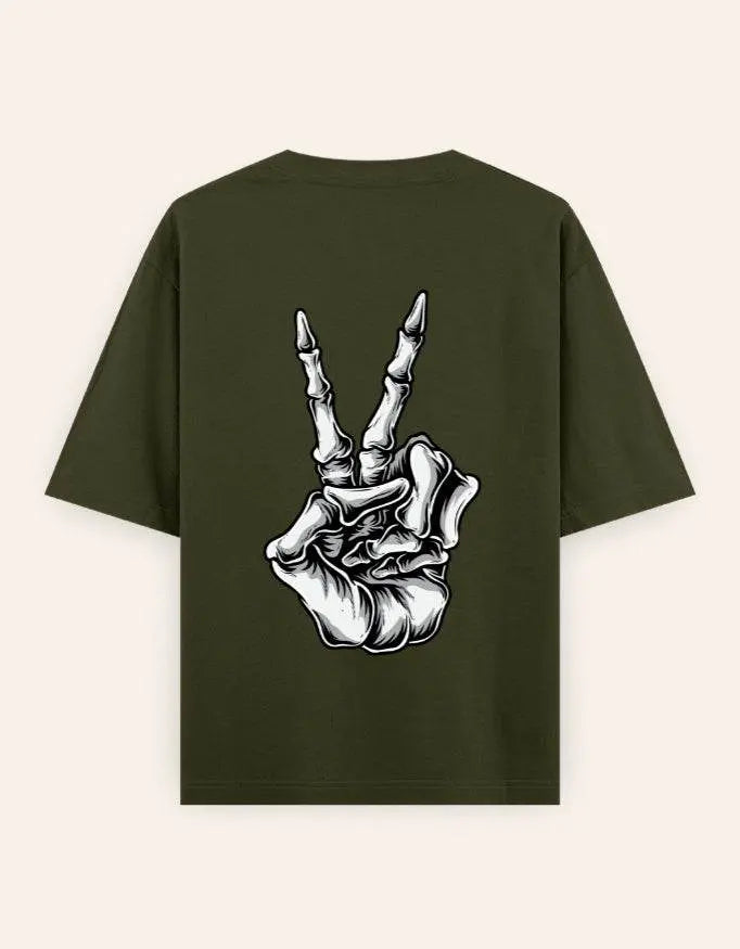Skeleton Peace Sign Graphic Oversize T-Shirt | Trendy Streetwear Unisex Tee Baklol Wear