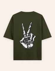 Skeleton Peace Sign Graphic Oversize T-Shirt | Trendy Streetwear Unisex Tee Baklol Wear