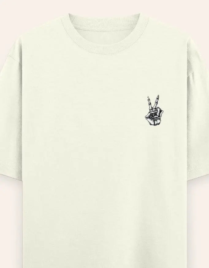 Skeleton Peace Sign Graphic Oversize T-Shirt | Trendy Streetwear Unisex Tee Baklol Wear