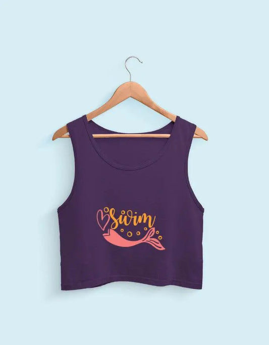 Swim Mermaid Crop Tank Top – Fun Summer Graphic Shirt for Girls & Women Baklol Wear