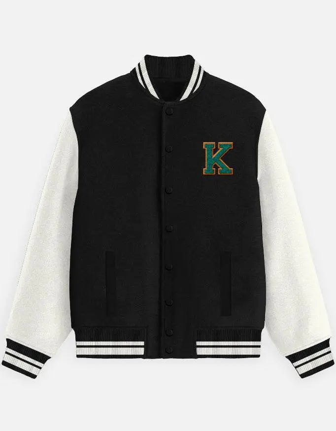 Varsity Letterman Jacket for Men – Wool Bomber with Chenille K Patch - Baklol Wear