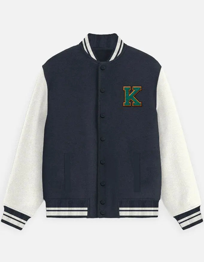 Varsity Letterman Jacket for Men – Wool Bomber with Chenille K Patch - Baklol Wear