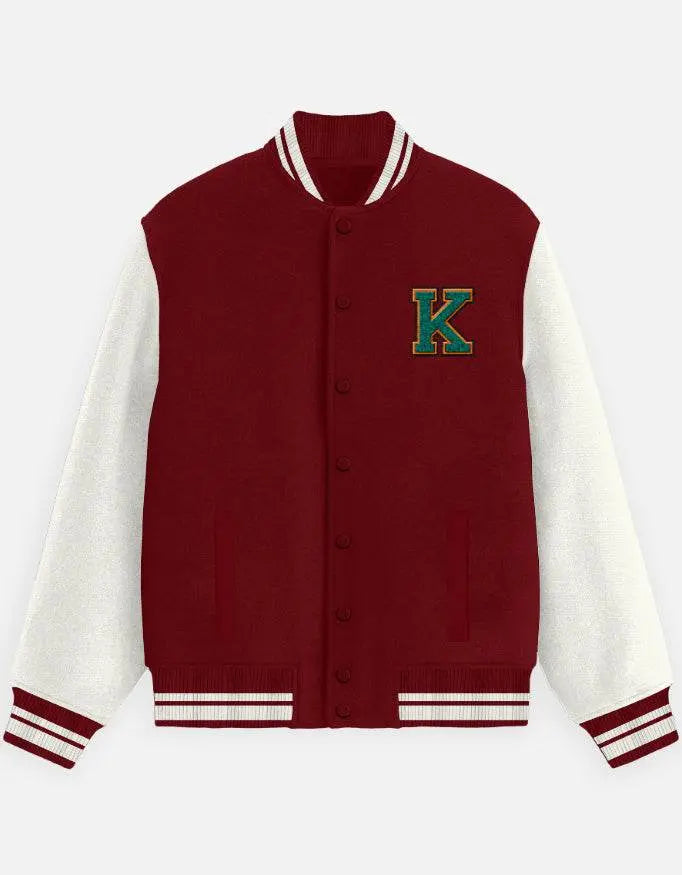 Varsity Letterman Jacket for Men – Wool Bomber with Chenille K Patch - Baklol Wear