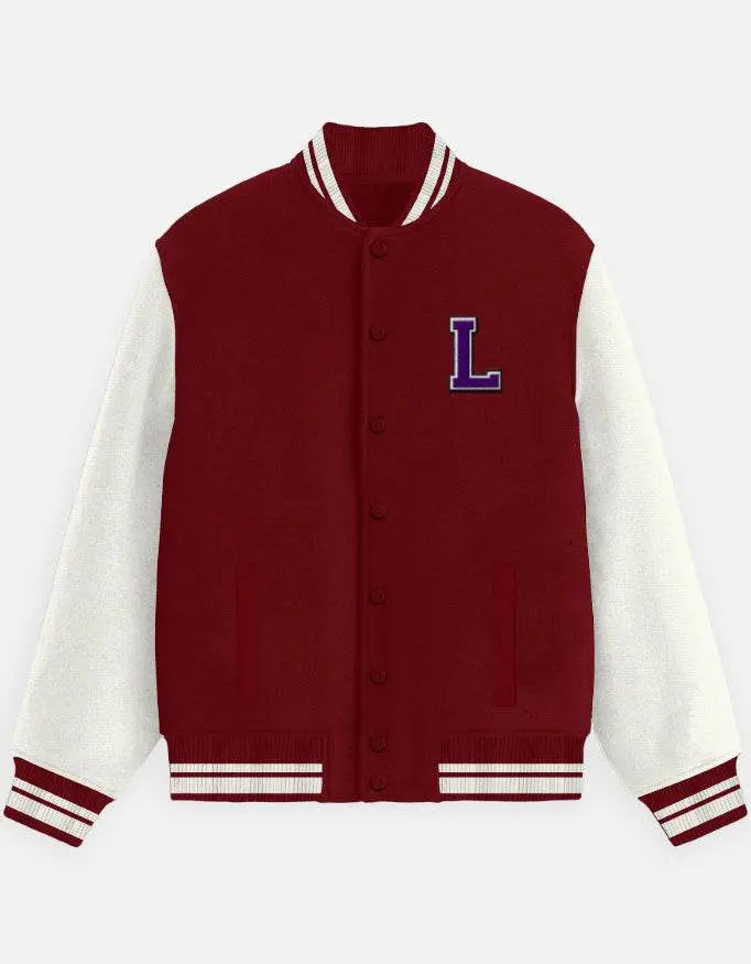 Varsity Letterman Jacket for Men – Wool Bomber with Chenille L Patch - Baklol Wear
