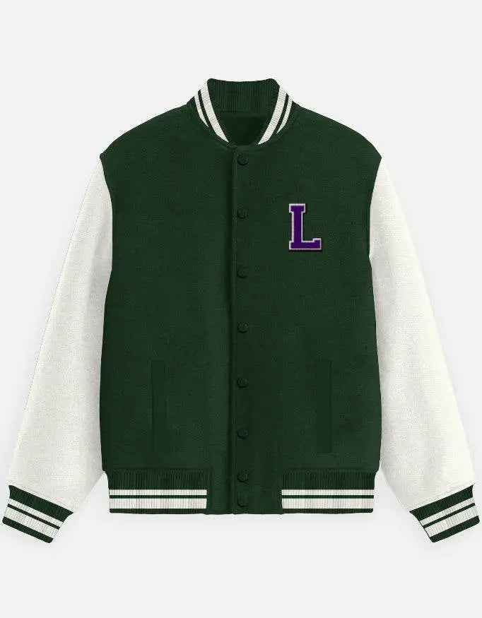 Varsity Letterman Jacket for Men – Wool Bomber with Chenille L Patch - Baklol Wear