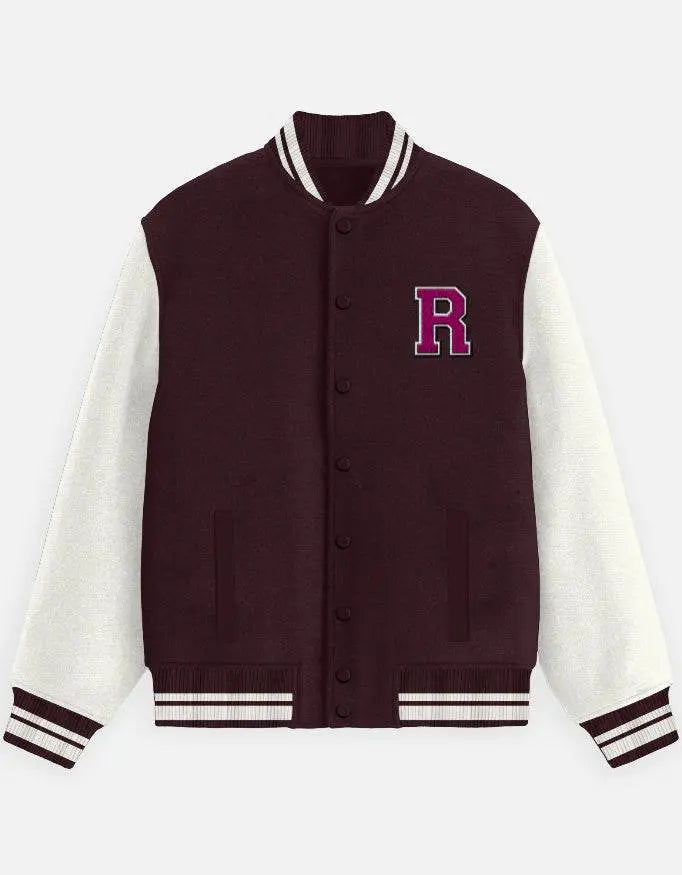 Varsity Letterman Jacket for Men – Wool Bomber with Chenille R Patch - Baklol Wear