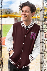 Varsity Letterman Jacket for Men – Wool Bomber with Chenille R Patch - Baklol Wear