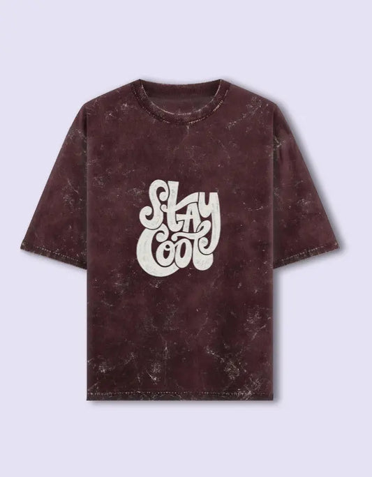 Vintage Maroon "Stay Cool" Graphic Tee – Distressed Washed Look, Unisex Casual T-Shirt Baklol Wear