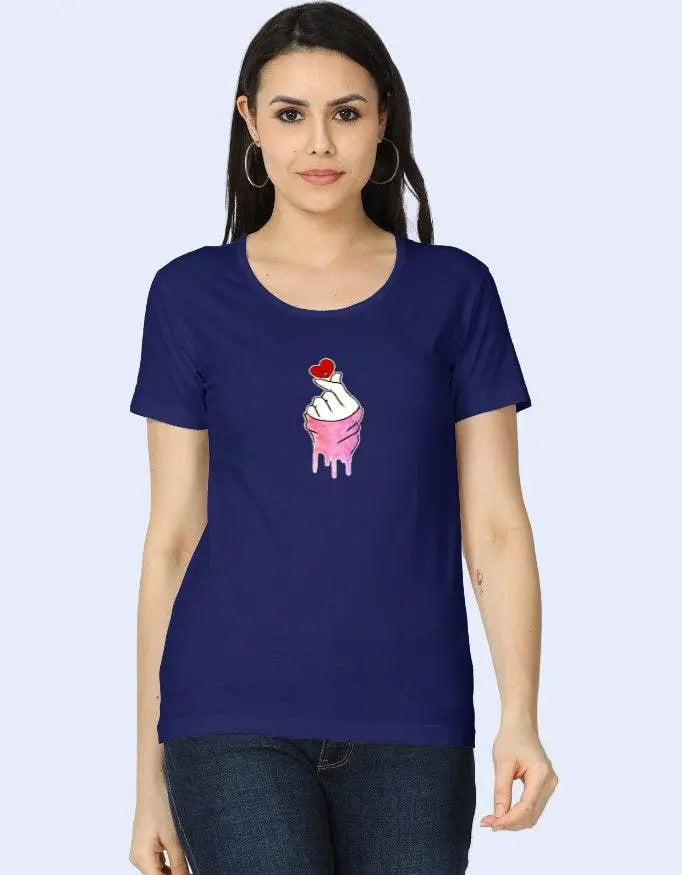 Women’s Graphic T-Shirt with Dripping Sleeve Heart Hand Design Baklol Wear