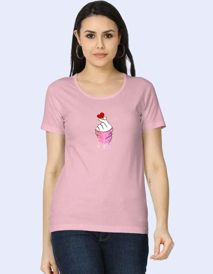 Women’s Graphic T-Shirt with Dripping Sleeve Heart Hand Design Baklol Wear